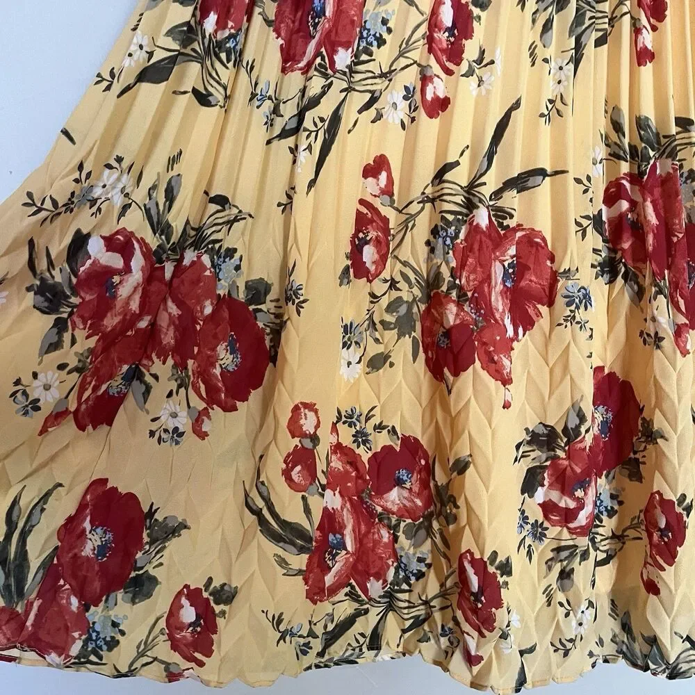 Abercrombie & Fitch Pleated Halter Maxi Dress, Yellow Floral, Empire Waist SZ XS - Picture 7 of 16